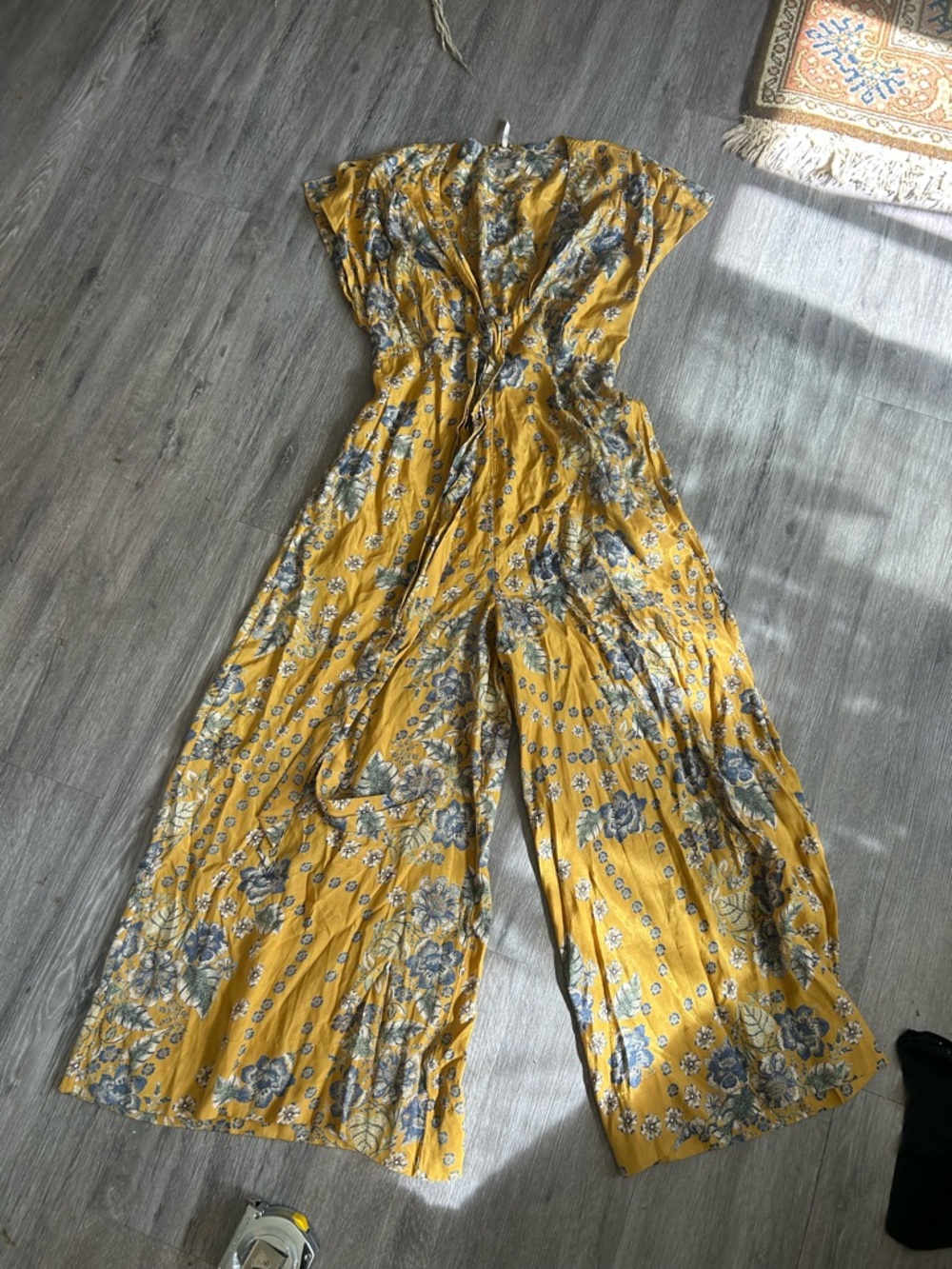 Free People Mustard Yellow Floral Wide-Leg Jumpsuit - Picture 4 of 10